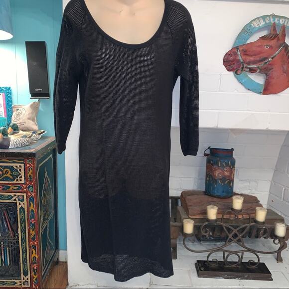 JAMES PERSE BLACK CROCHET CROCHETED MESH FISHNET DRESS M - Picture 3 of 4